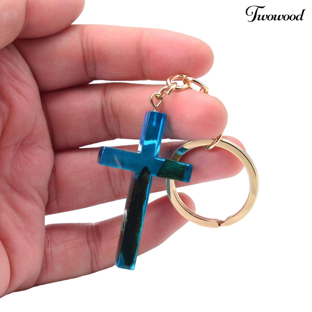 Twowood Gantungan Kunci Handmade Bunga Kering Isi Resin Liontin Serbaguna Berkilau Souvenir Hadiah Cross Key Ring Tas Ornamen Wanita Pria Perhiasan Aksesori Fashion