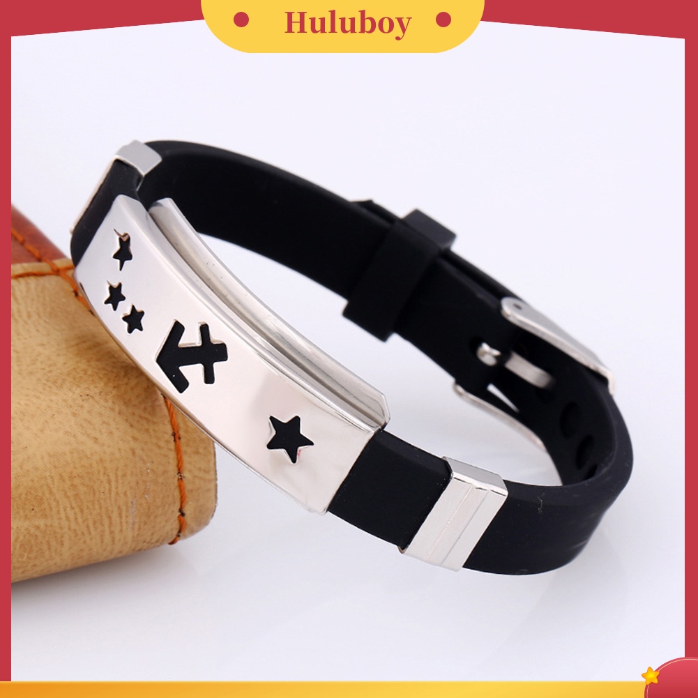 {Ready Stock} Gelang Tangan Pria Horoskop Stainless Steel Silikon Bangle Clasp Cuff Bracelet