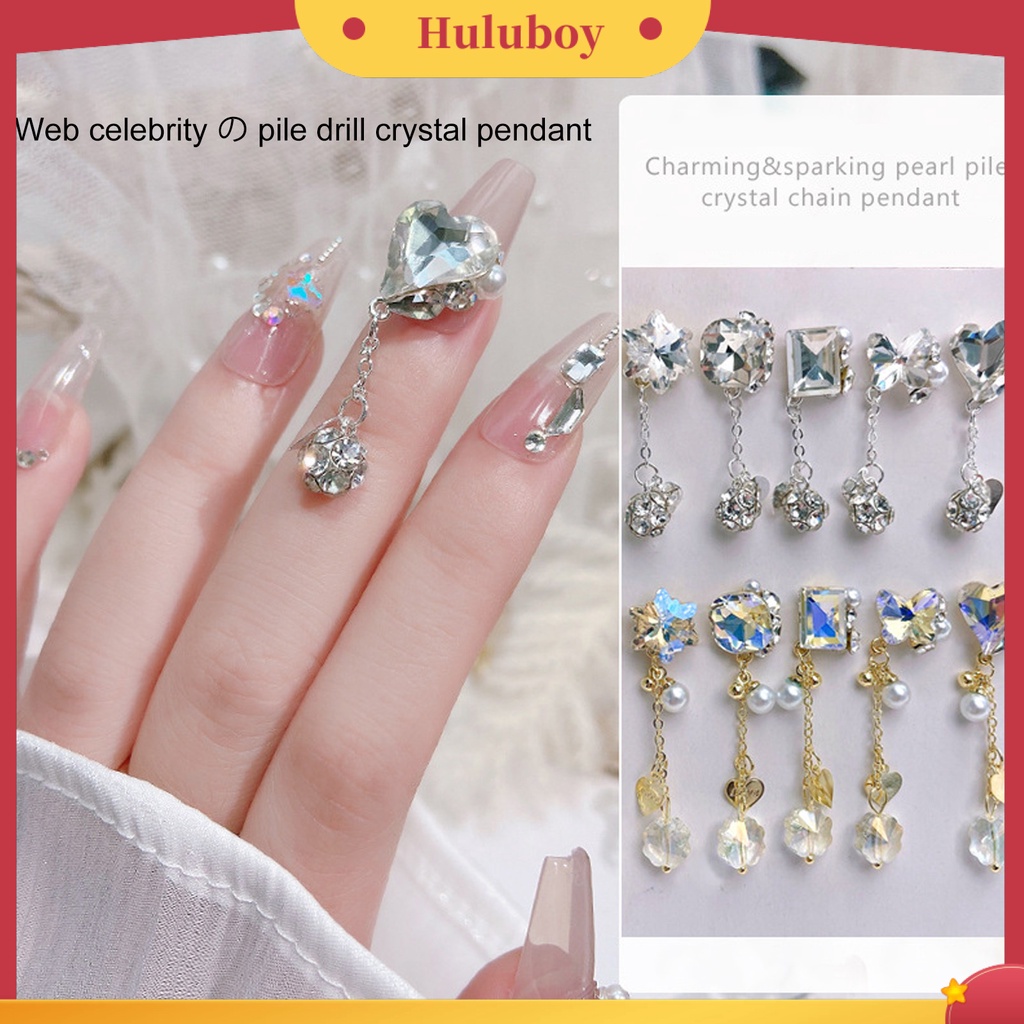 {In Stock} Manicure Berlian Imitasi Bersinar Tiga Dimensi Berkilau DIY Gloss Susun Berlian Imitasi Rantai Liontin Kuku Jantung Pesona Perlengkapan Kuku