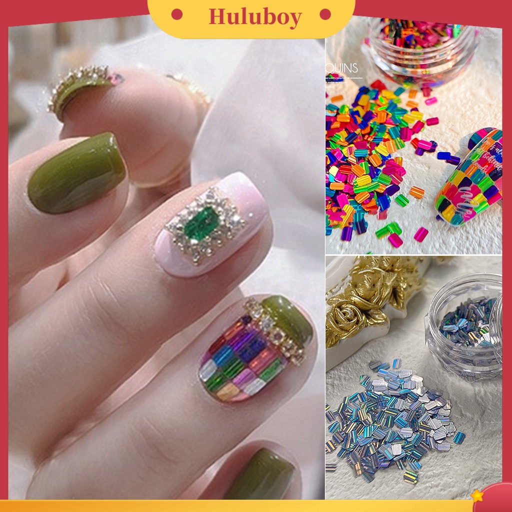 {In Stock} Hiasan Nail Art Tempel Bersinar Mudah Indah Kreatif Hidup DIY Ringan Splicing Persegi Panjang Multicolor Nail Sequin Untuk Wanita