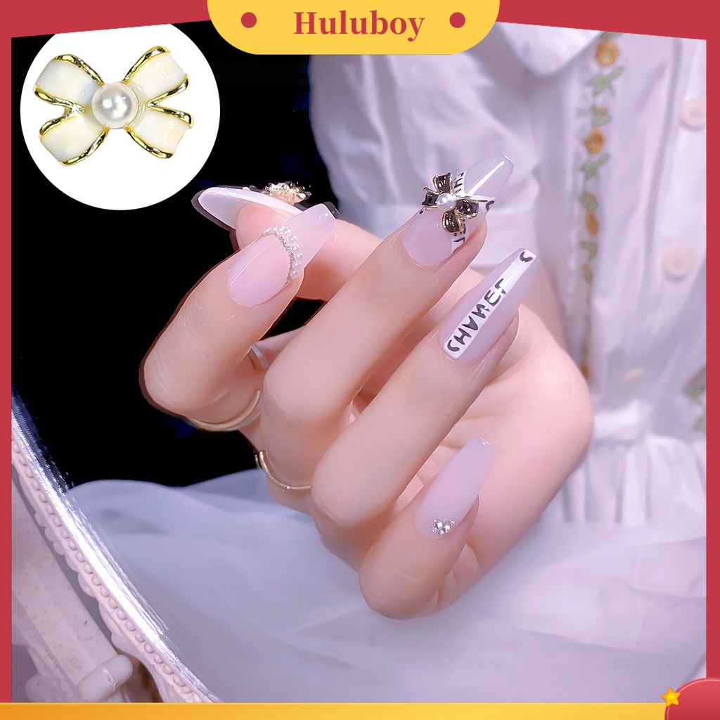 {In Stock} 3Pcs Busur Dekorasi Kuku Bersinar Tiga Dimensi Gaya Perancis DIY Mini Angin Harum Kecil Faux Pearl Bow Hitam Putih Nail Art Bows Untuk Salon Kuku