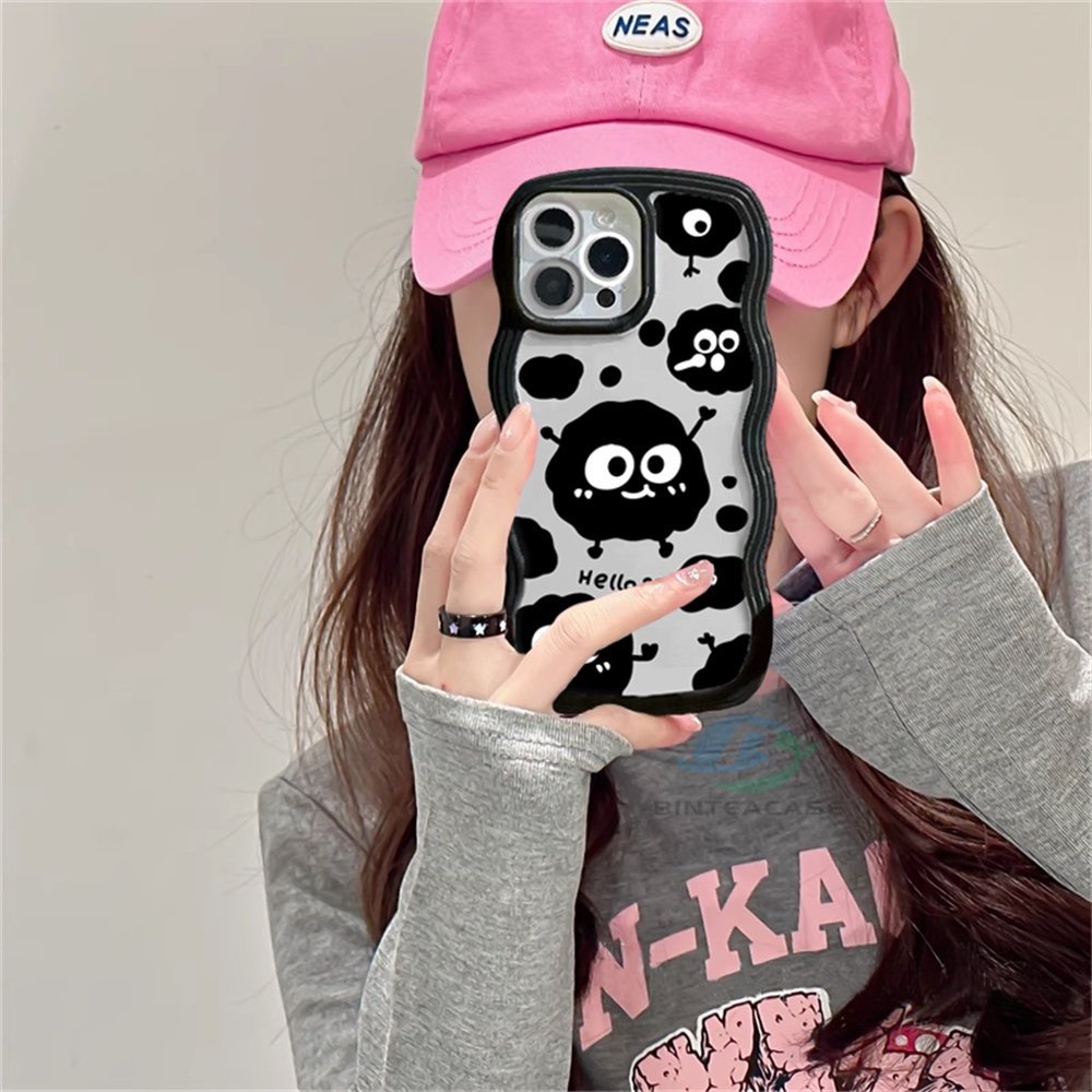 Redmi10 9C 10C 10A 9A 9T Redmi Note11 Pro Note11S Note10 5G 10s Note9 Note8 Poco M5S X3 NFC M3 Hitam Kartun Lucu Fashion Joy Bola Batubara Tepi Melengkung TPU Phone Case Binteacase