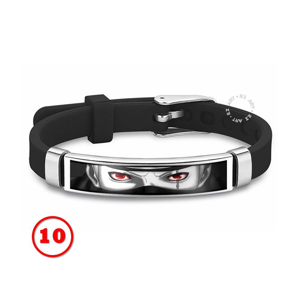 GELANG NARUTO SHARINGAN RINNEGAN EYE BAHAN KARET SILICONE PLAT STAINLESS STEEL GAMBAR ANIME KACA EPOXY MODEL SABUK STRAP