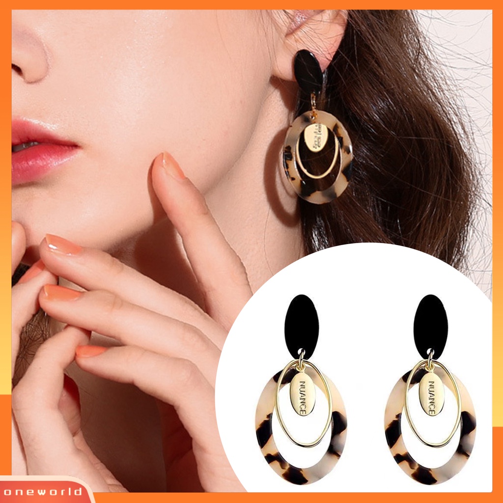 [OWR] 1pasang Anting Pejantan Berlebihan Multi-Layer Berongga Besar Retro Leopard Wanita Drop Earrings Fashion Perhiasan