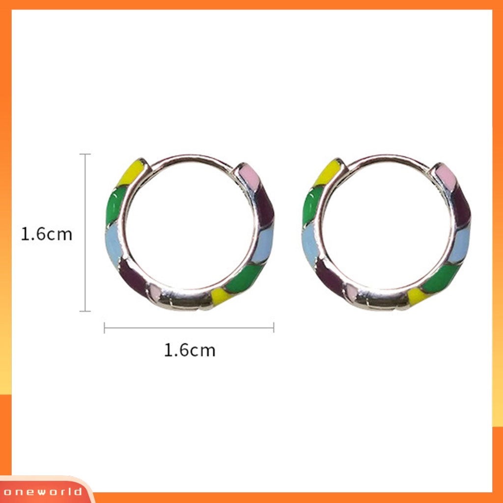 [OWR] 1pasang Anting Stud Warna Kontras Enamel High Gloss Tahan Luntur Dekorasi Barang Fashion Tidak Alergi Rainbow Bulat Lingkaran Hoop Earrings Aksesori Perhiasan