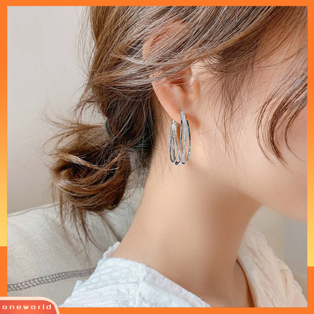 [OWR] 1pasang Stud Earrings Ear Wrap Piercing Shiny Minimalis Multiple Hoops Indah Electroplating Dekorasi Hypoallergenic Berlian Imitasi Tindik Cakar Anting-Anting Perhiasan Aksesori