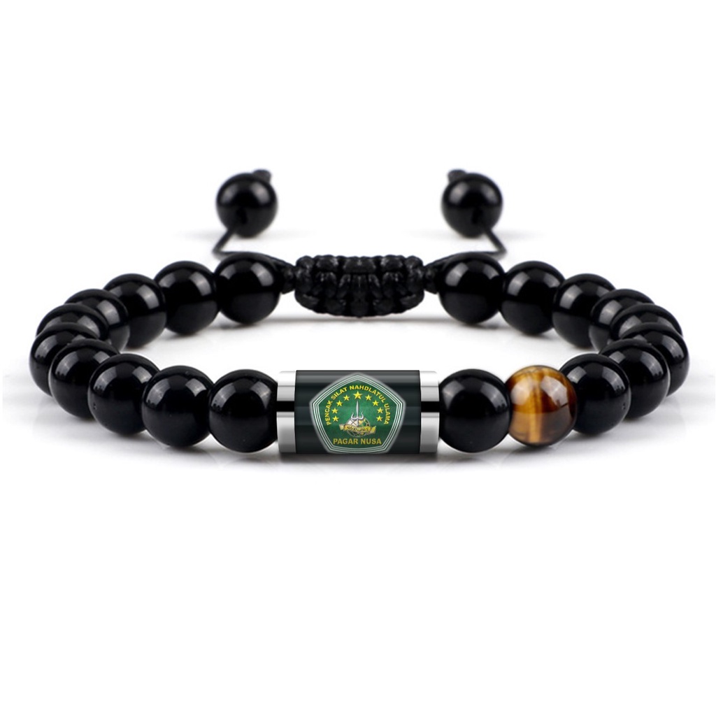 Gelang Batu Alam Pagar Nusa Pendekar PN Asli Black Onyx Tiger Eye Tabung Kaca Stainless Steel Pria Wanita