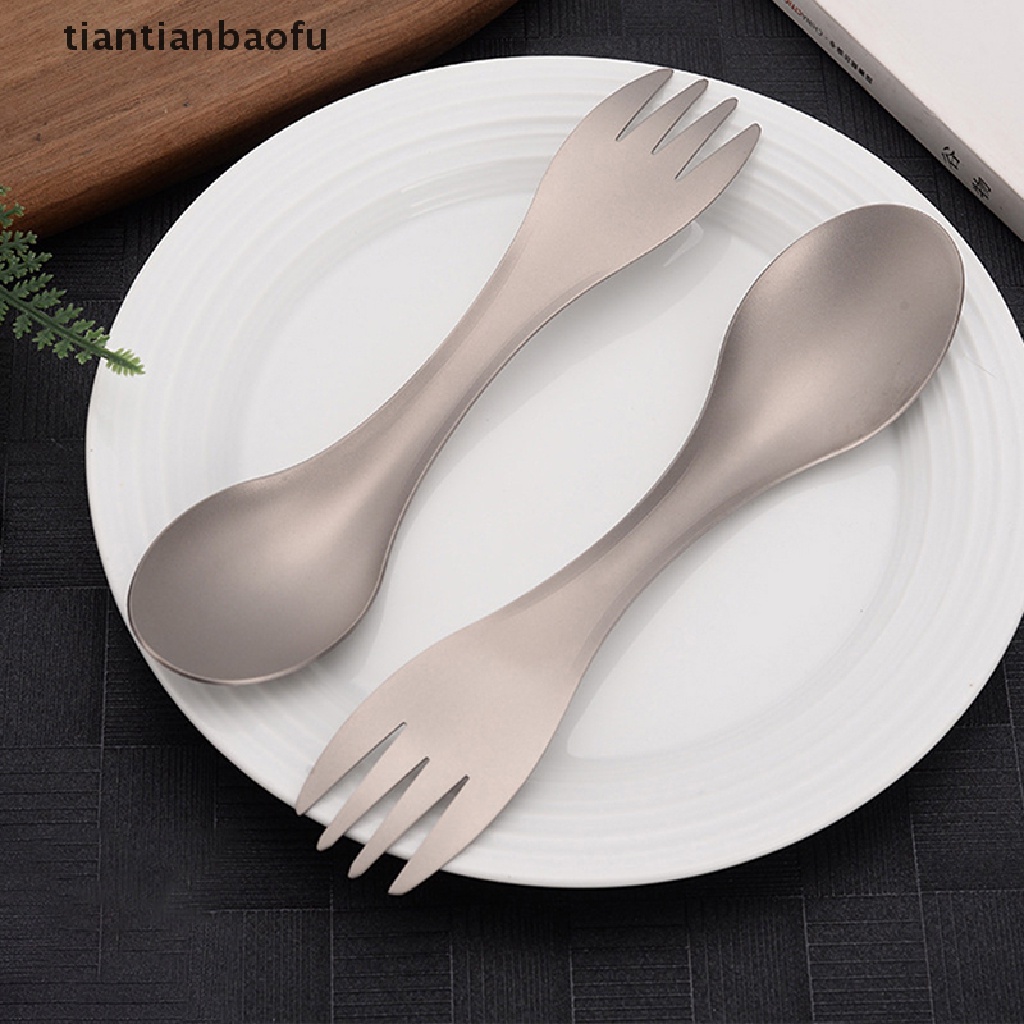 [tiantianbaofu] Sendok Titanium Spork Outdoor Camping Piknik Dual purpose Titanium Fork Spoon Ultralight Cookware Peralatan Berkemah Portabel Butik