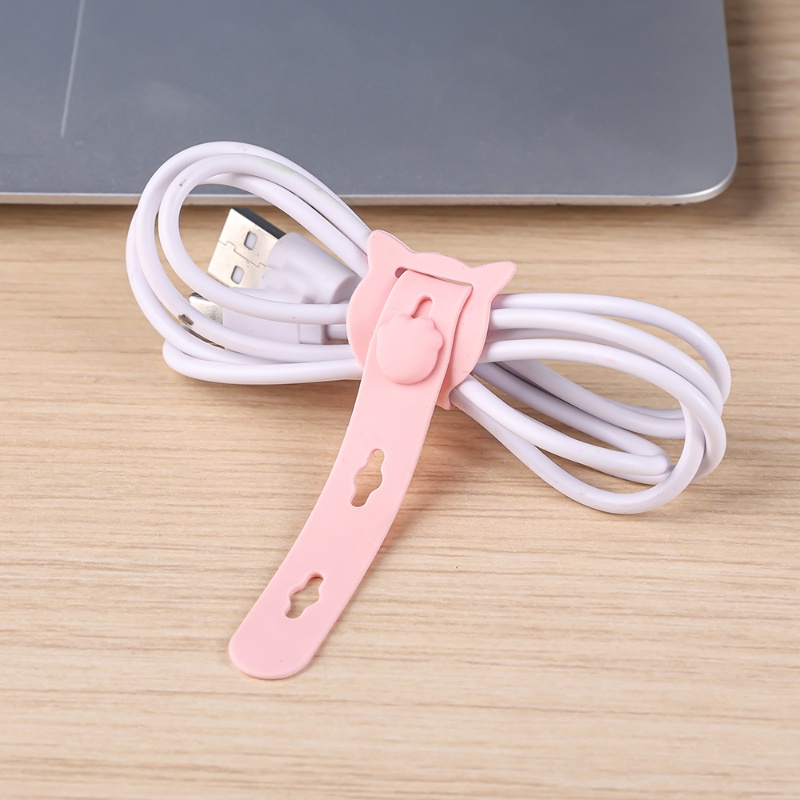 Manajer Kabel Earphone Silikon Warna Murni Multifungsi/Kabel Data Ponsel Lembut Berkualitas Tinggi Organizer Bentuk Kucing