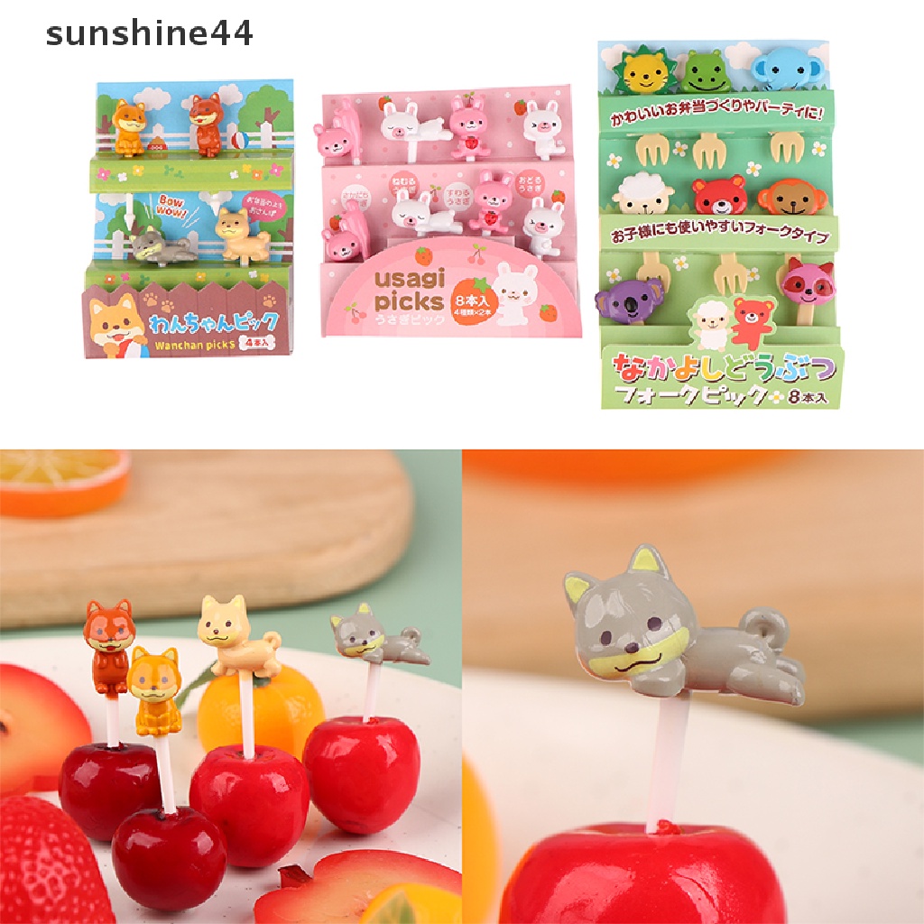 Sunshine 4/8Pcs Garpu Buah Kartun Hewan Snack Dessert Kue Animal Decor Pilihan Makanan ID