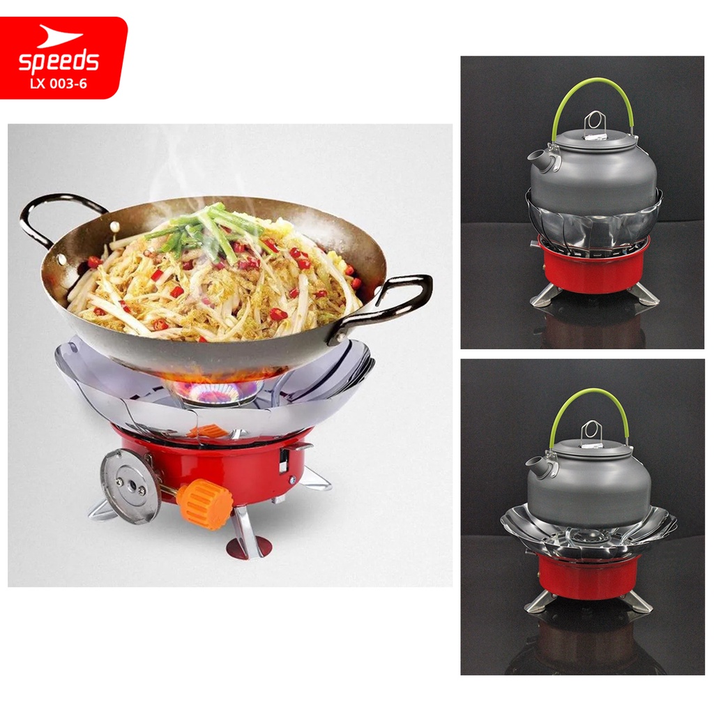 SPEEDS Kompor Camping Gas Alat Masak Alam Mini Kompor Lipat Bunga Anti Angin WindProof Nesting Portable+TAS 003-6