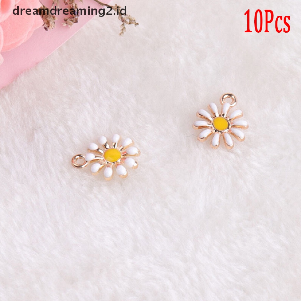 (hot) 10pcs/set Enamel Alloy Bentuk Bunga Matahari Ch Liontin Membuat Perhiasan Kerajinan DIY//