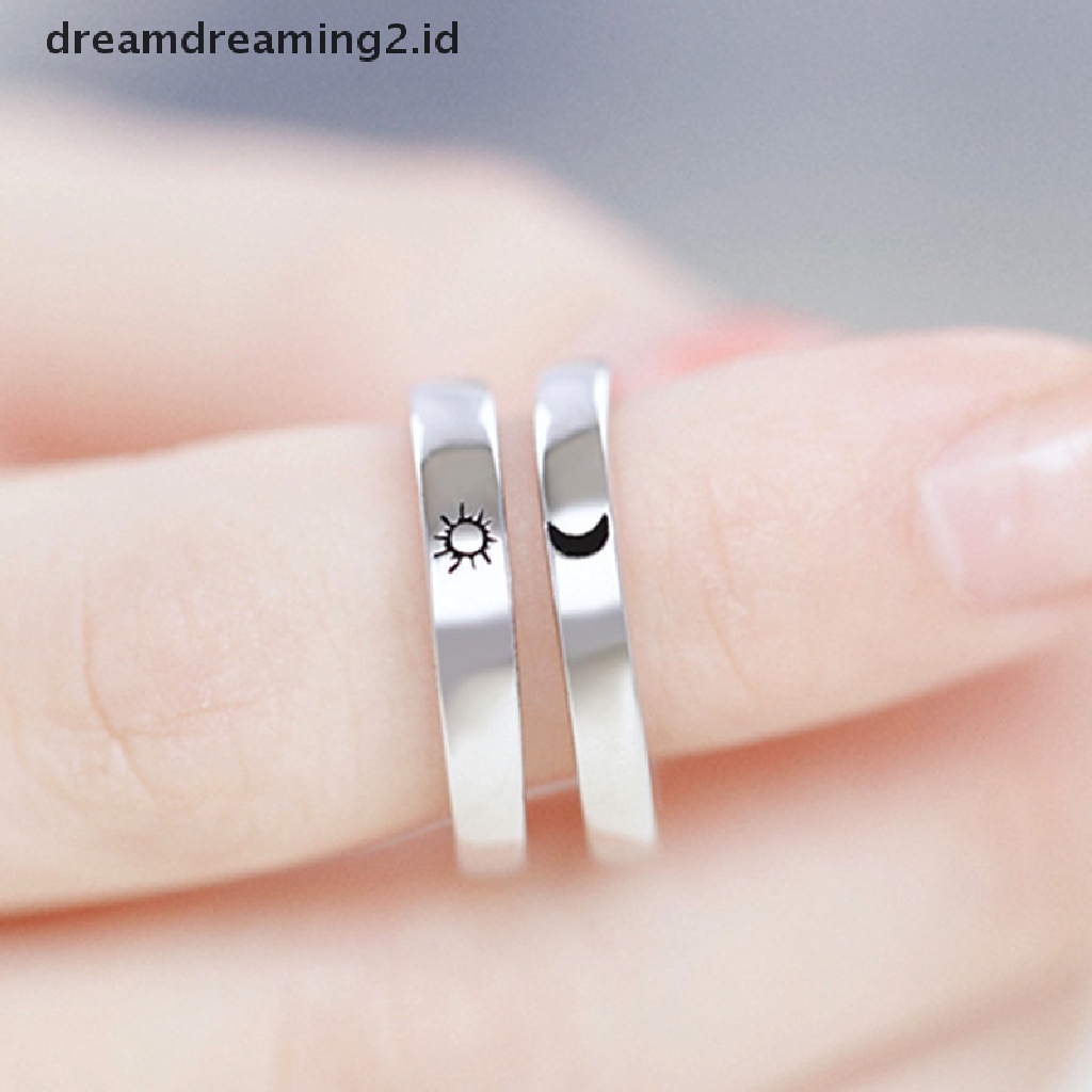 (hot) Fashion Opening Adjustable Sun Moon Couple Rings Untuk Hadiah Ulang Tahun Pernikahan//