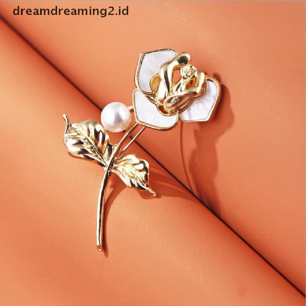 (hot) Fashion Mutiara Bunga Mawar Enamel Bros Kerah Pin Wanita Gadis Perhiasan Hadiah//