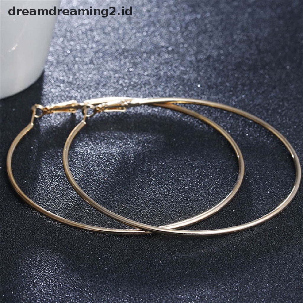 (hot) Anting Hoop Lingkaran Besar Oversize Sexy Lapis Emas Anting Geometris Untuk Wanita//