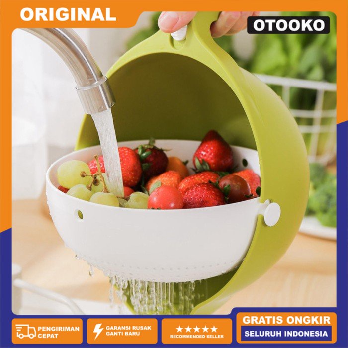 Baskom Saringan Masak Pembersih Buah Sayur Beras Rolling Colander 2in1