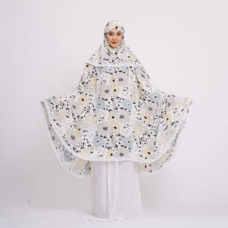 Mukena Tazbiya Arumi Series Grey/Cream/Maroon Jumbo Katun Rayon Adem Motif Cantik