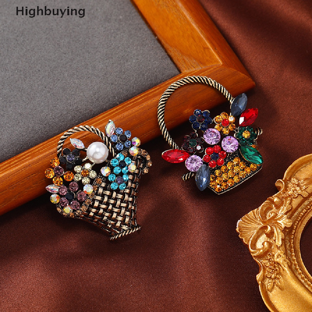 Hbid Vintage Indah Keranjang Bunga Bros Pin Untuk Wanita Fashion Berwarna Berlian Kristal Vintage Perhiasan Pakaian Dekorasi Alloy Pin Aksesoris Glory