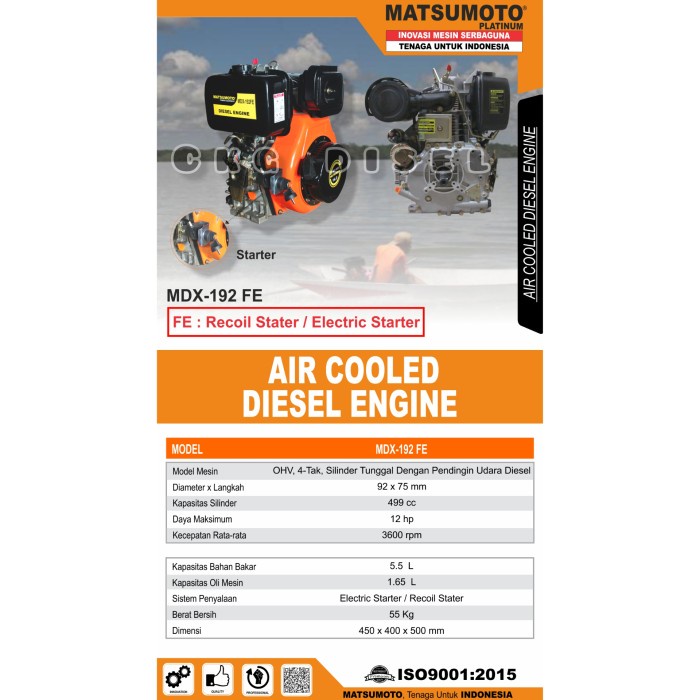 Mesin Penggerak Diesel 12 HP Matsumoto MDX-192 FE Elektrik Stater 12HP