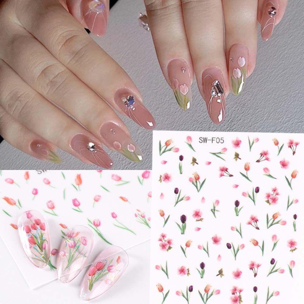 Needway Tulip Stiker Kuku Wanita Daun Ins Style Dekorasi Kuku Jepang