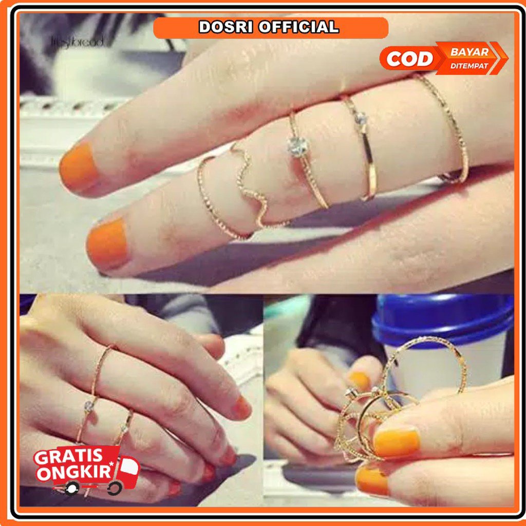 [5 Set] Cincin Berlian Mutiara Set Korea Mutiara Berlian Cincin Pribadi Set Cincin Jari Telunjuk Cincin Berlian Mutiara / Versi Korea Gelombang Baru Berlian Cincin Pribadi