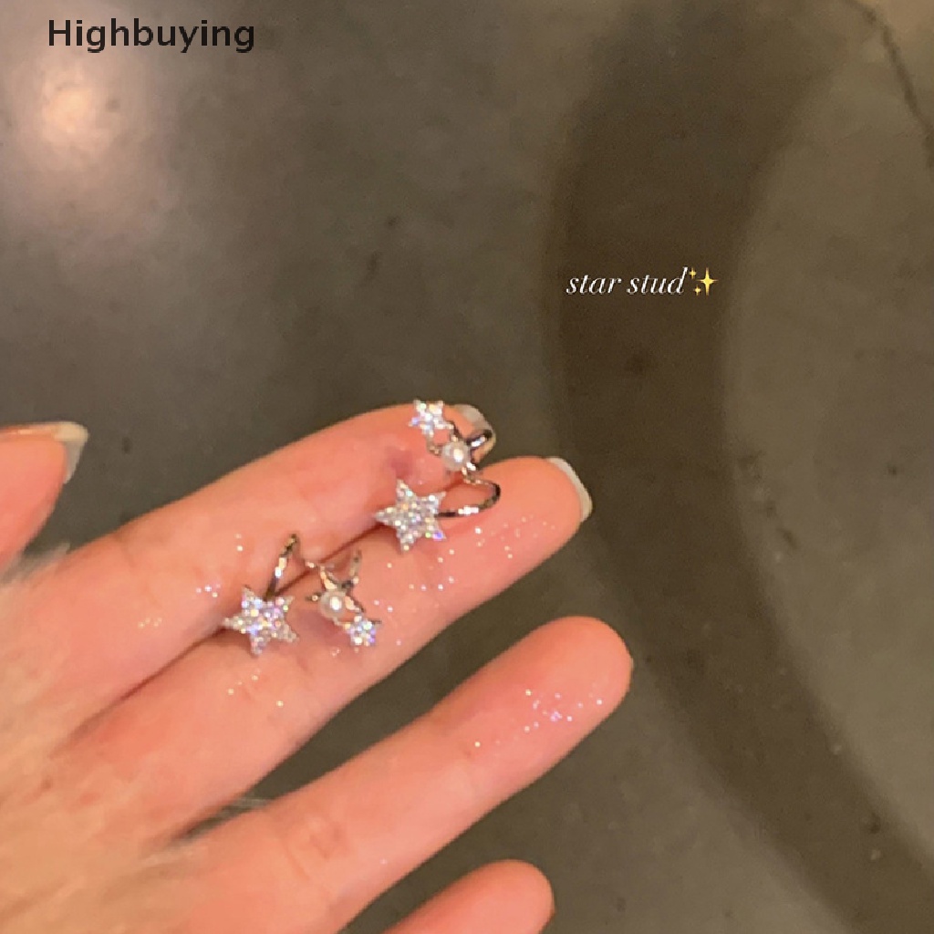 Hbid Manis Keren Y2k Aksesoris Lucu Bintang Pentagram Stud Anting Berlian Imitasi Mengkilap Lucky Star Earings Untuk Wanita Korea Perhiasan Glory