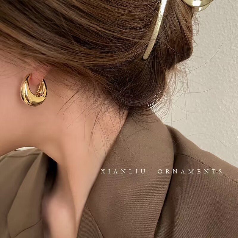 Ifyou Anting Tusuk Air Oval Geometris Emas Perancis Perak Hoop Earring Untuk Aksesoris Perhiasan Wanita