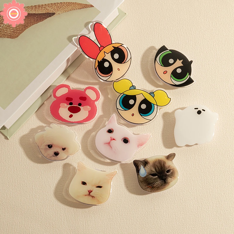 Cute Strawberry Bear Manyo Phone Grip Foldable Bracket The Power.puff Girls Glossy Lovely Cat Dog Lucu Kartun Hantu Universal Scalable Phone Stand Holder