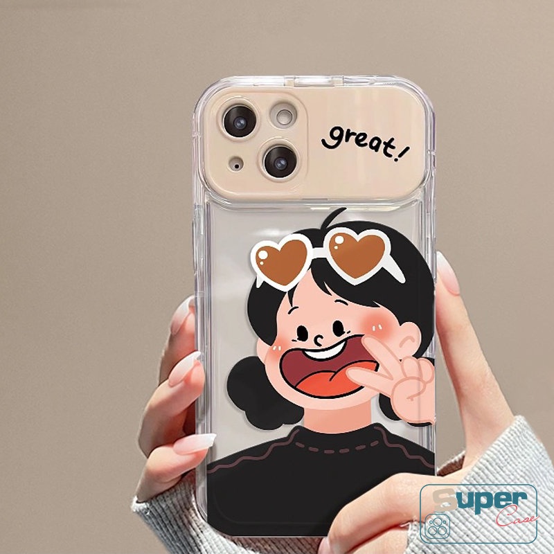 Couple Kartun Lucu Anak Laki-Laki Perempuan Shockproof Phone Case Kompatibel Untuk IPhone XR X 7plus 13 14 11 12 Pro Max7 8 14 Plus XS MAX SE 2020 Kreatif Flip Make Up Cermin Pasangan Soft Cover