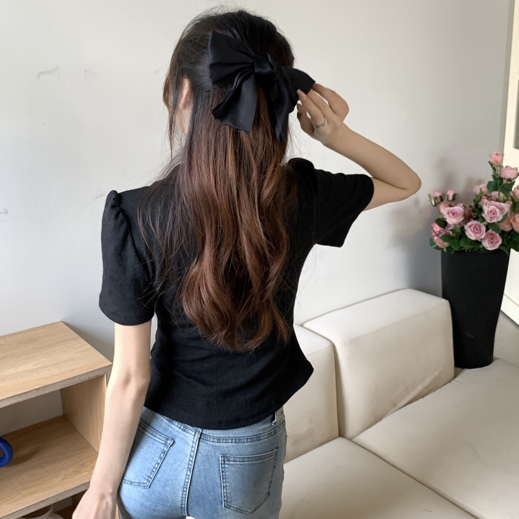 Red 100% Katun Wanita Rasa Desain V-Leher Lipit Bahu T-shirt Wanita Musim Panas Slim Slim Lengan Pendek POLO Kerah Top