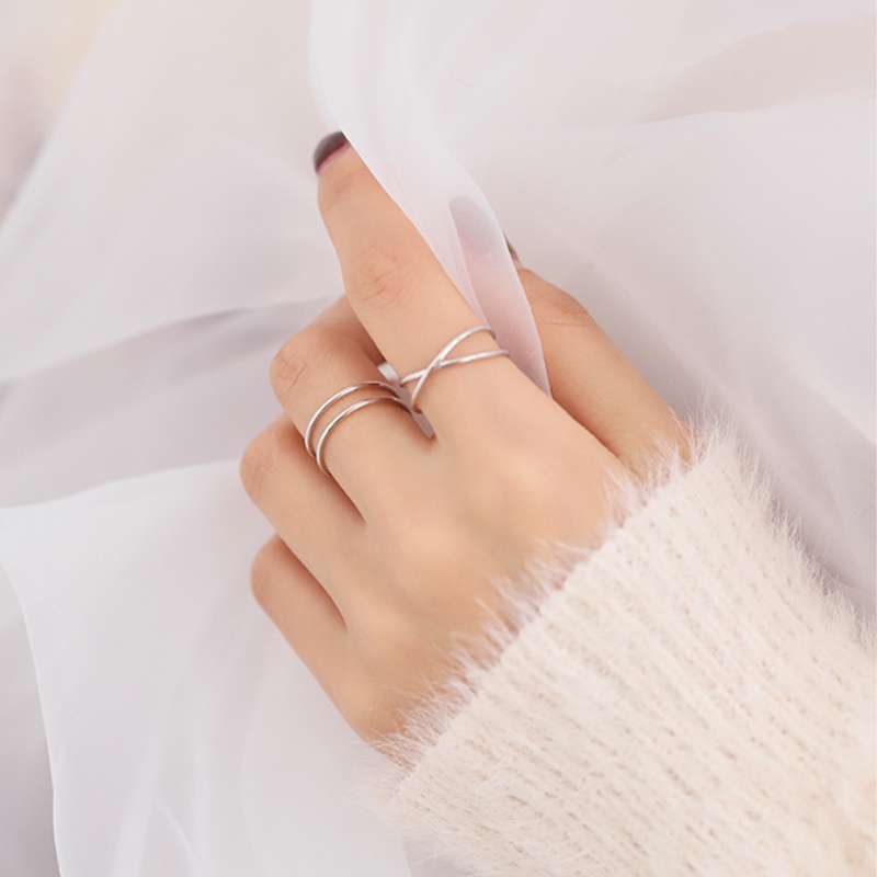 Papaozhu 3 Pcs Minimalis Perak Geometris Susun Cincin Untuk Wanita Perempuan Sederhana Fashion Cross Wave Knuckle Ring Set Jari Perhiasan