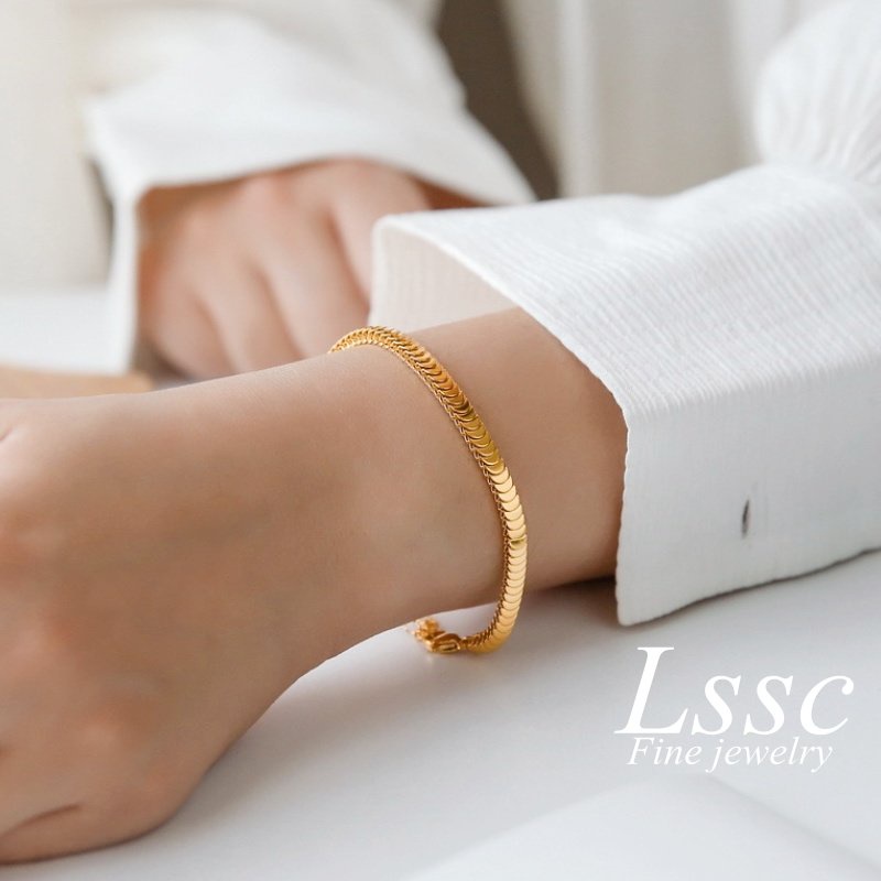 Gelang Titanium Wanita Anti Karat Sisik Ikan Emas 18K Elegan Cantik Terbaru 2023 Fashion Korea Aksesoris Perhiasan
