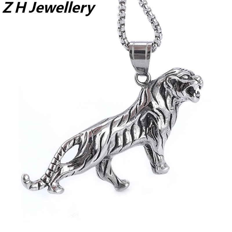 [Z H Jewelry] Vintage Leopard Bentuk Stainless Steel Liontin Hip Hop Pria Dan Wanita Fashion Kalung Punk Pesta Rock Titanium Steel Perhiasan Aksesoris