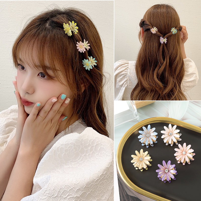 2pcs/set Sweet Daisy Small Hair Claws Alloy Klip Rambut Wanita Aksesoris Rambut