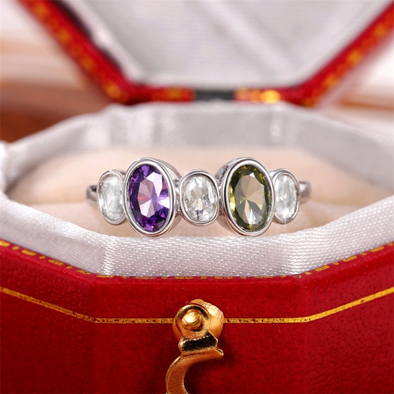 Cincin Vintage Untuk Wanita Bertatahkan Olive/Ungu/Putih CZ Sederhana Bergaya Lady's Finger Ring Perhiasan Ulang Tahun Pesta