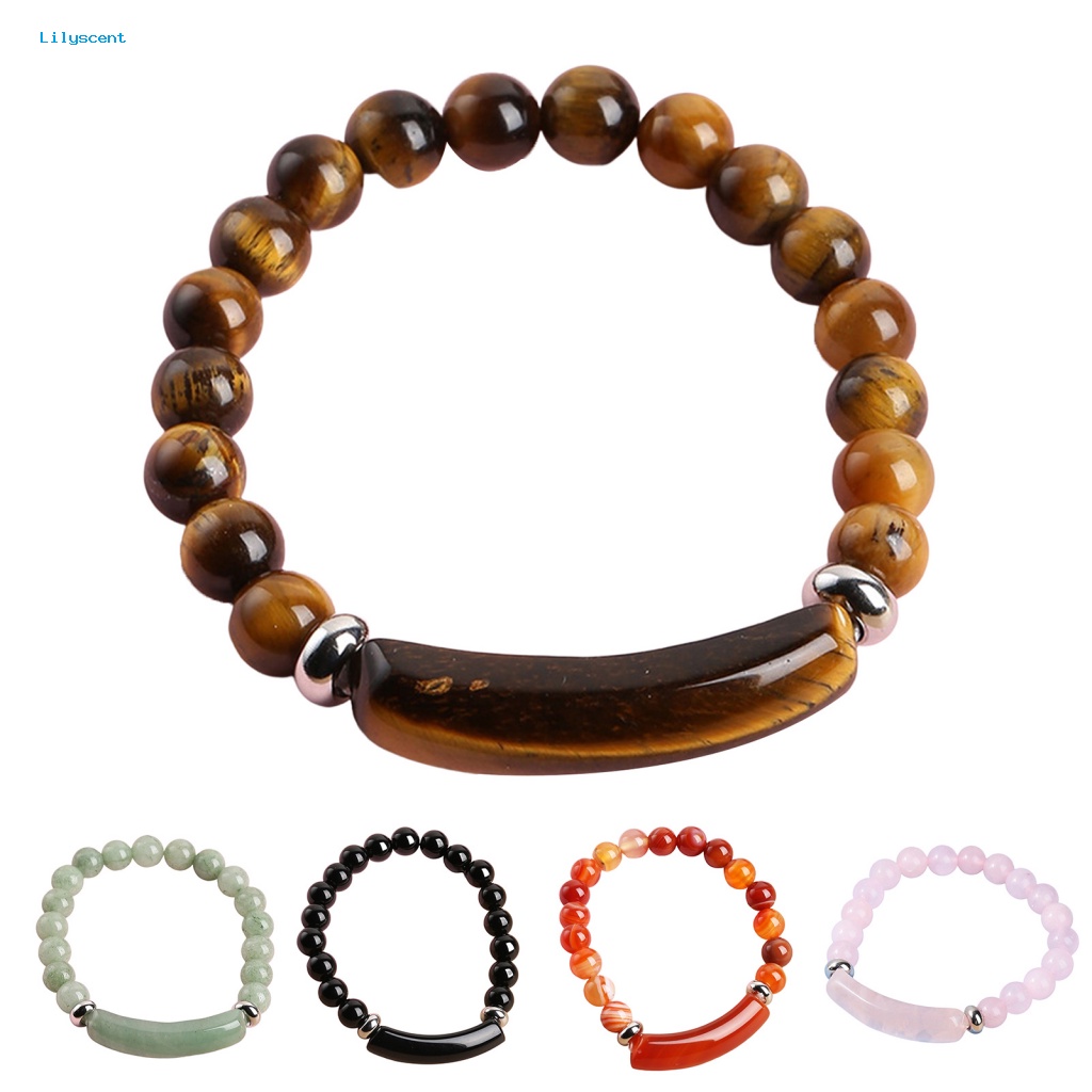 Lilyscent Manik-Manik Perempuan Gelang Fashion Perhiasan Tiger Eye Batu Wanita Dewasa Gelang Manik-Manik Bulat