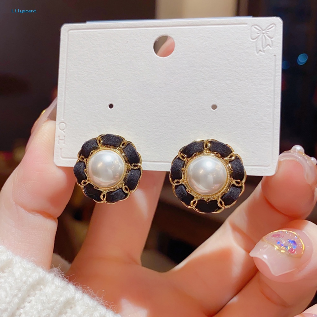 Lilyscent 1pasang Hadiah Wanita Ear Studs Untuk Perjamuan Lady Faux Pearl Ear Studs Fashion Aksesori Geometris