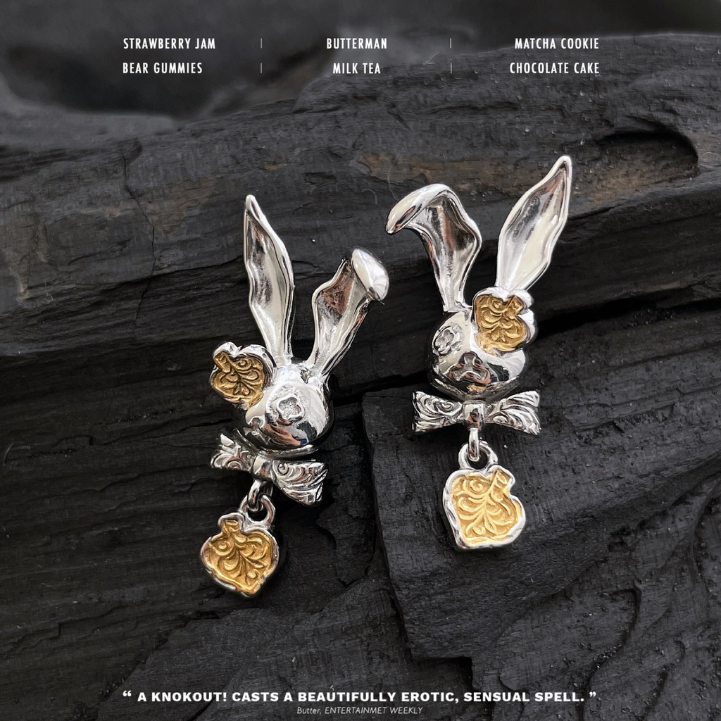 Goldkingdom Aksesoris Perhiasan Fashion Ready Stock Cahaya Mewah Lucu Kelinci Perak Emas Silver Warna-Blok Busur Anting Kelinci Perempuan Minimalis