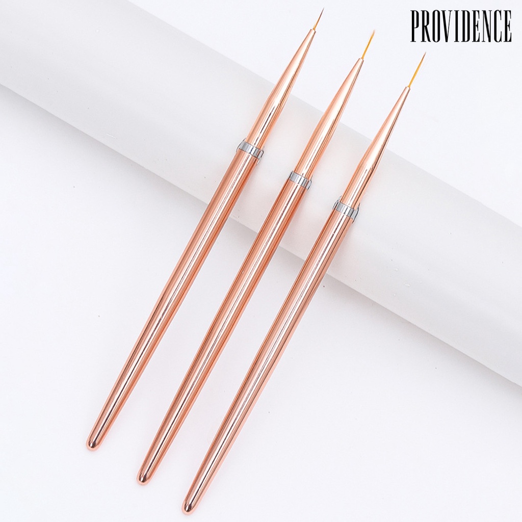 Providence 3Pcs Pena Kuku Bulu Nilon Lembut Gagang Logam Non-slip Pegangan Nyaman Multifungsi Desain Nail Art Rose Golden Profesional Nail Art Pull Pen Alat Salon