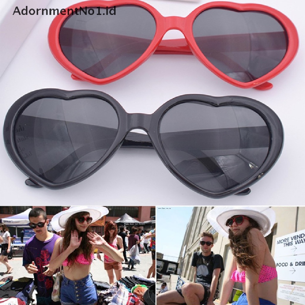 [AdornmentNo1] Fashion Love Bentuk Hati Wanita Kacamata Hitam Melindungi Mata Praktis Unisex Eyewear [ID]