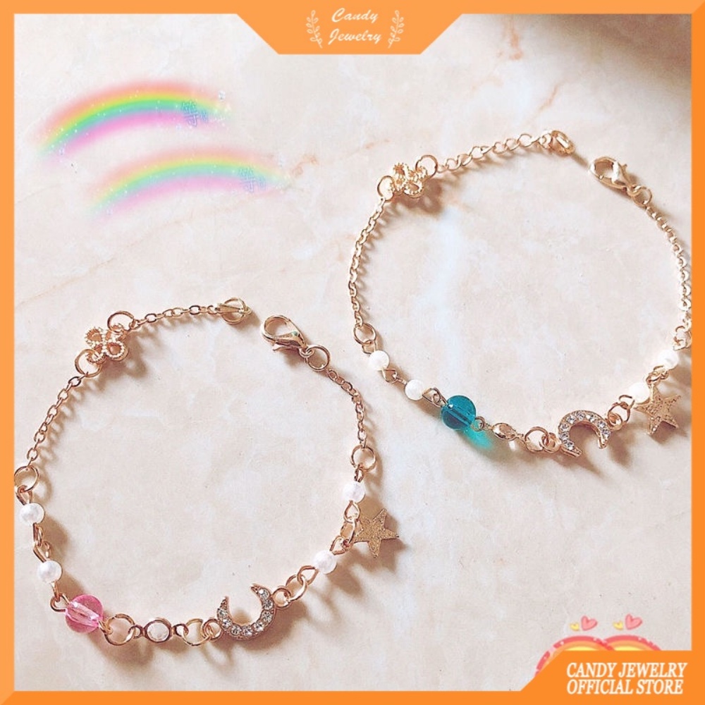 Fashion Gelang Dengan Liontin Bentuk Bintang Dan Bulan Gaya Korea Untuk Wanita