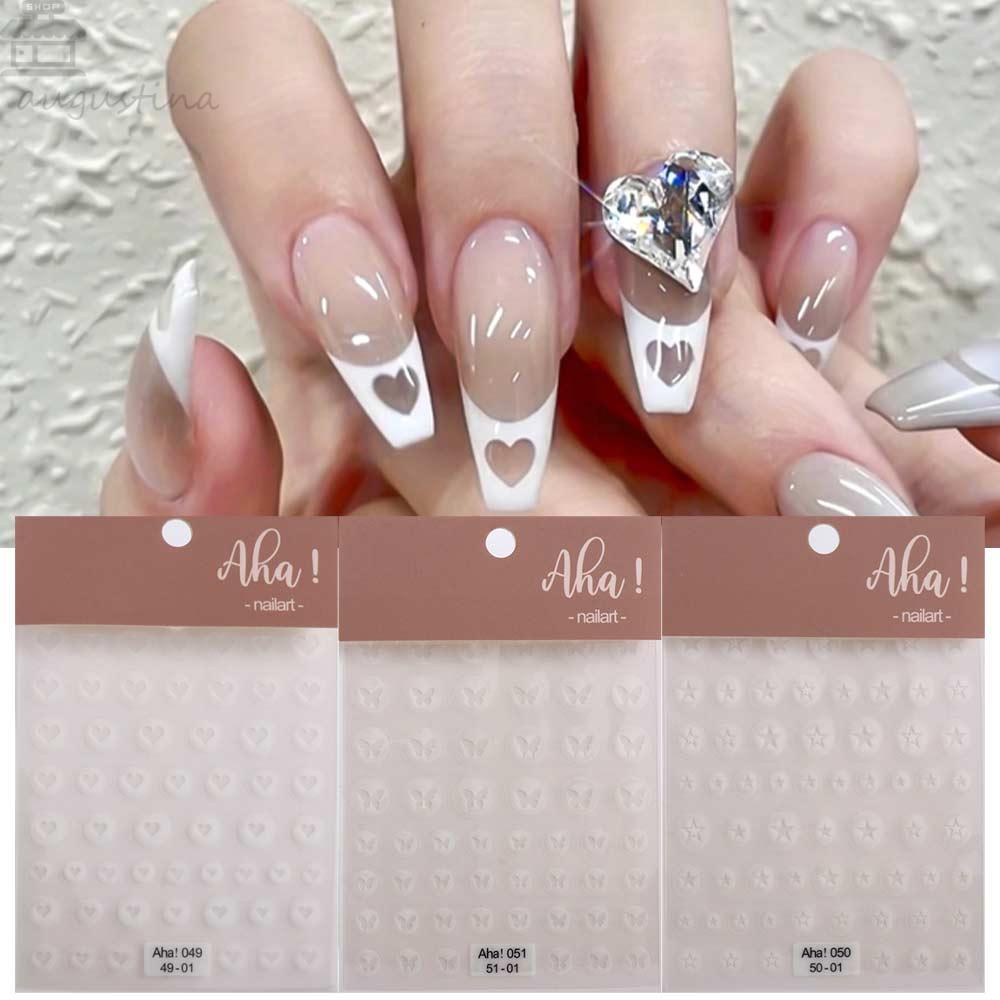 Agustinina Tembus Stiker Kuku Wanita Cinta Hati Perekat Diri Kupu-Kupu Bintang Nail Decals