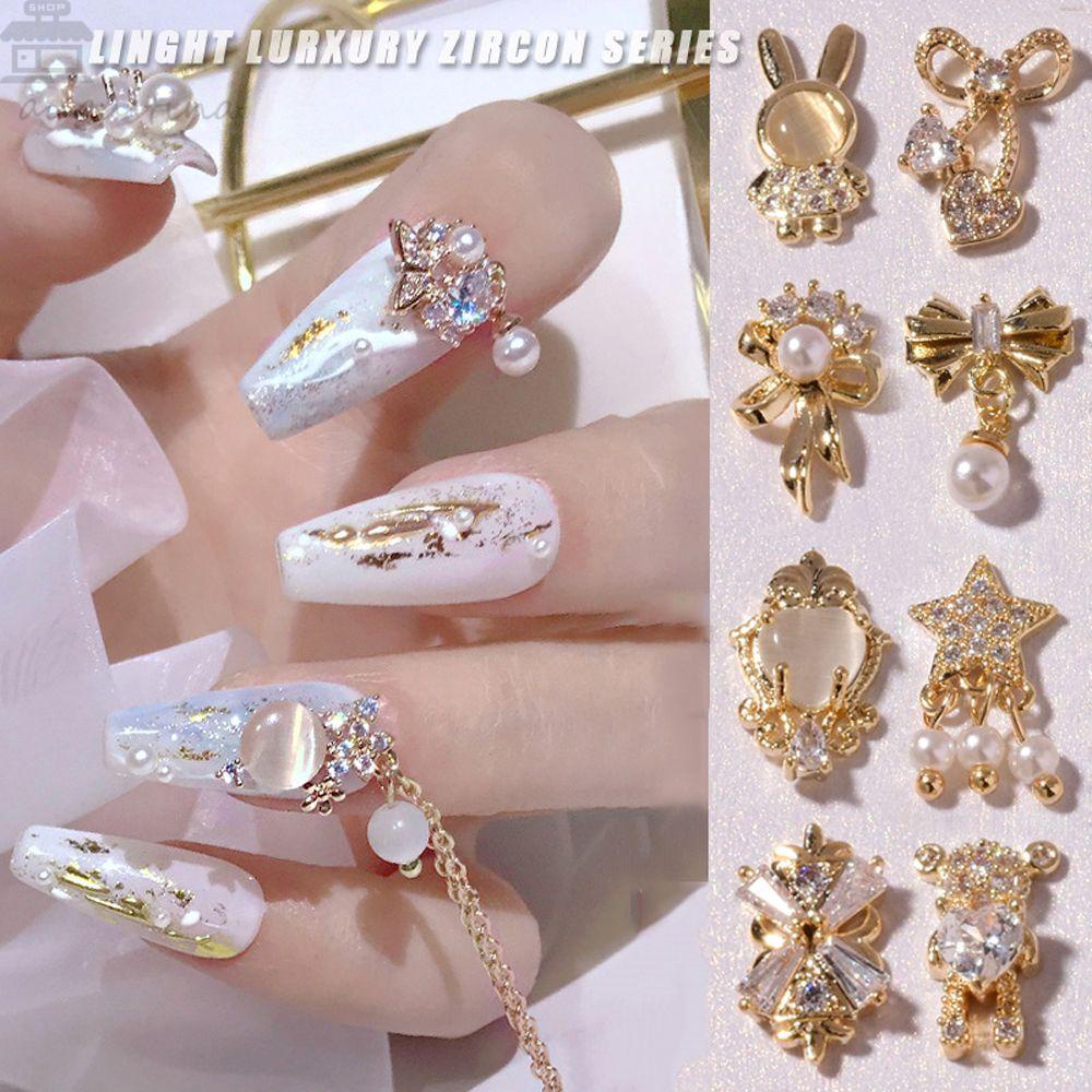 Augustina Zirkon Dekorasi Nail Art Bunga Mewah Logam Wanita Ornamen Berlian Imitasi Busur Gaya Korea 3D Perhiasan Kuku