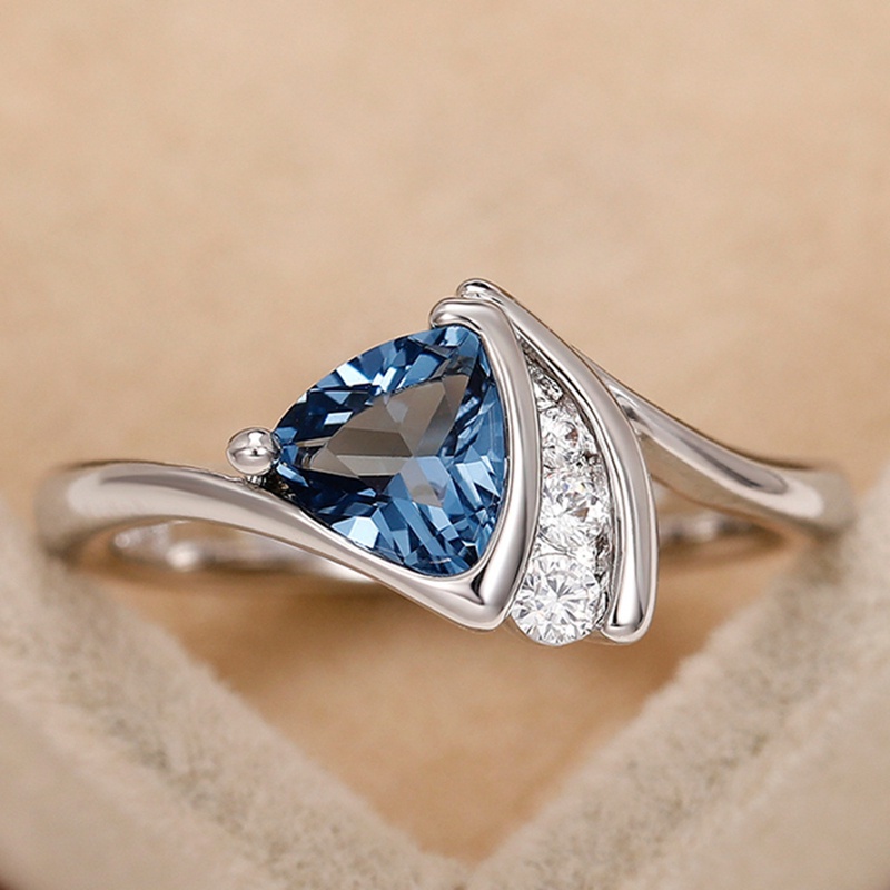 Cincin Zirkonia Kubik Biru Desain Modern Untuk Wanita Tren Baru Pertunangan Pernikahan Band Aksesoris Fashion Perhiasan