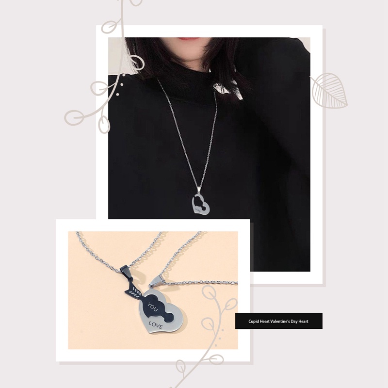 2pcs Love You Kalung Anti Karat Perempuan Cinta Kunci Berongga Tulisan Pasangan Splicing Liontin