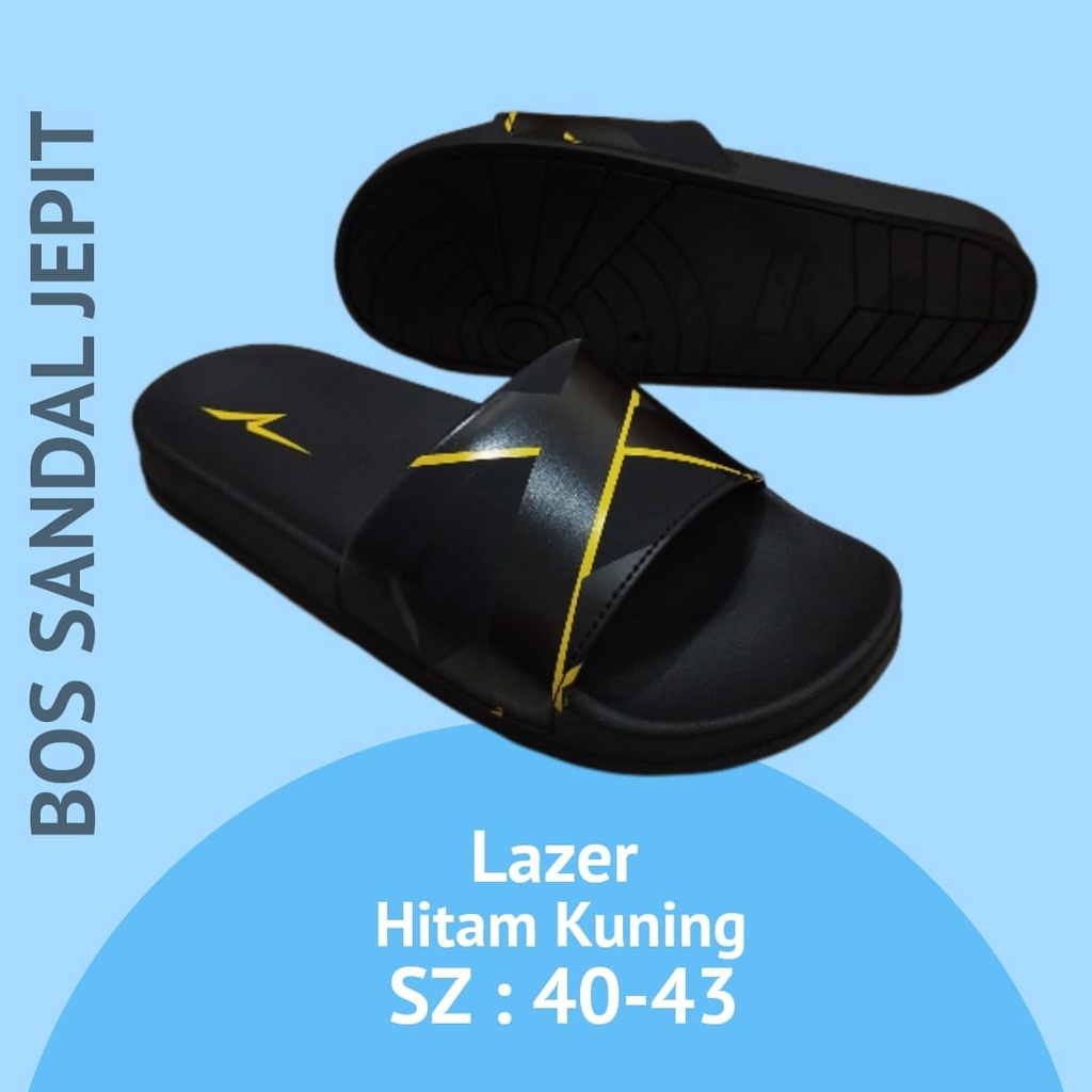 Ando Lizer Hitam Kuning Sandal Slop Ukuran 40-43