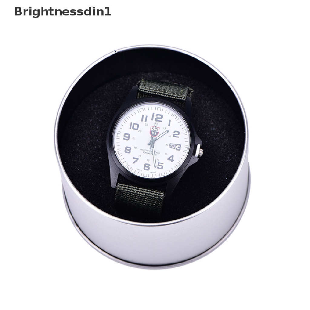 [Brightnessdin1] Kotak Jam Tangan Perhiasan Logam Bulat Silver Display Case Dengan Bantalan Watch Box Holder Butik