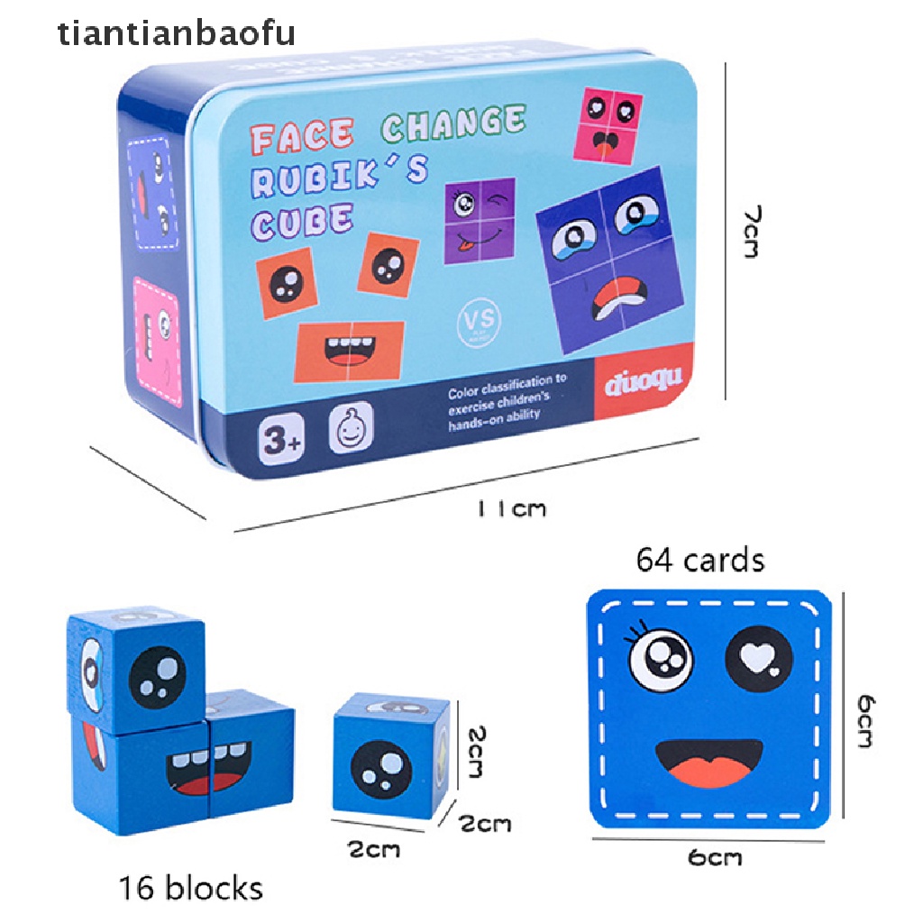 [tiantianbaofu] Emosi Wajah Mengubah Blok Ekspresi Kayu Mainan Puzzle Anak Cube Table Game Belajar Montessori Mainan Edukasi Anak Butik