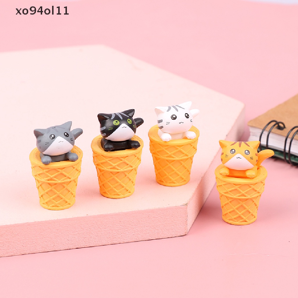 Xo Gourmet Ice Cream Cat Kitten Mikro Landscape Berkebun Boneka Desktop Ornamen OL