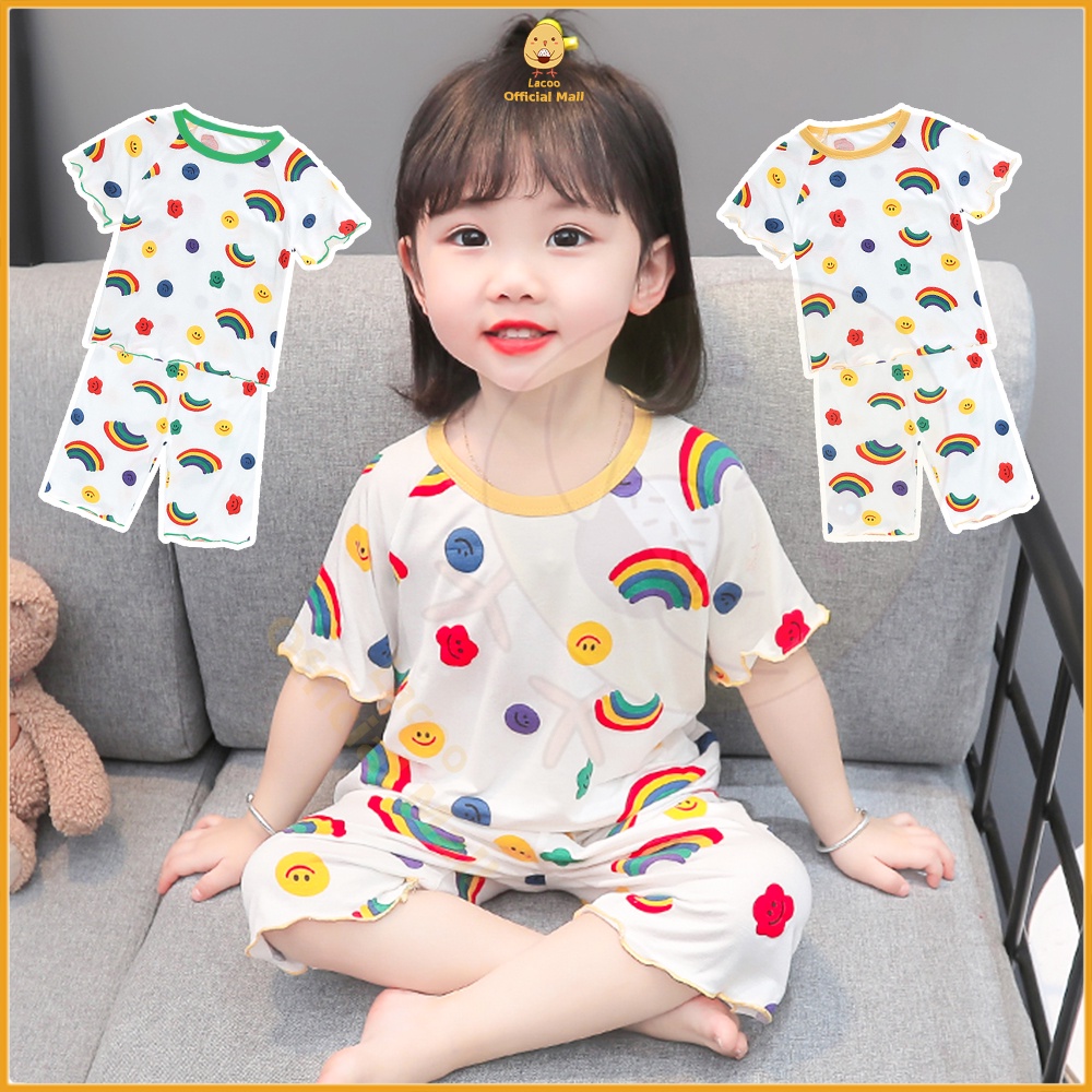 Lacoo Baju tidur bayi anak es sutra Piyama lucu anak perempuan Baju tidur pakaian anak set